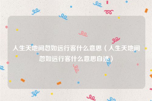人生天地间忽如远行客什么意思（人生天地间忽如远行客什么意思自述）