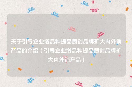 关于引导企业增品种提品质创品牌扩大内外销产品的介绍（引导企业增品种提品质创品牌扩大内外销产品）