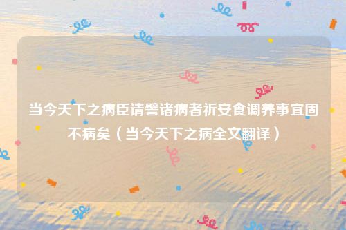 当今天下之病臣请譬诸病者祈安食调养事宜固不病矣（当今天下之病全文翻译）