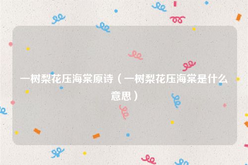 一树梨花压海棠原诗（一树梨花压海棠是什么意思）