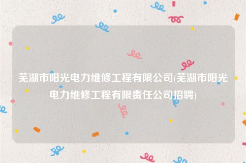 芜湖市阳光电力维修工程有限公司(芜湖市阳光电力维修工程有限责任公司招聘)