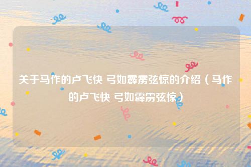 关于马作的卢飞快 弓如霹雳弦惊的介绍（马作的卢飞快 弓如霹雳弦惊）