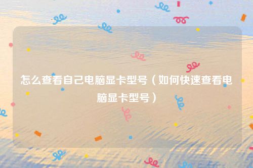 怎么查看自己电脑显卡型号（如何快速查看电脑显卡型号）