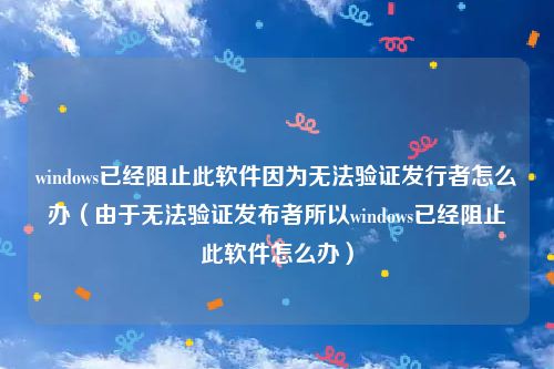 windows已经阻止此软件因为无法验证发行者怎么办（由于无法验证发布者所以windows已经阻止此软件怎么办）