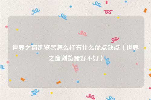 世界之窗浏览器怎么样有什么优点缺点（世界之窗浏览器好不好）