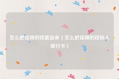 怎么把花呗的钱套出来（怎么把花呗的钱转入银行卡）