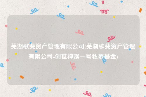 芜湖歌斐资产管理有限公司(芜湖歌斐资产管理有限公司-创世神娱一号私募基金)