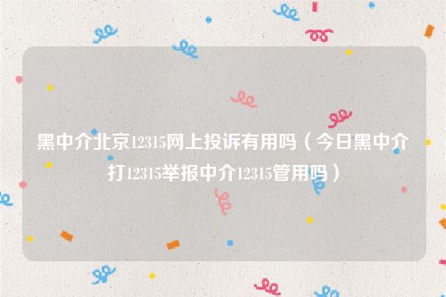 黑中介北京12315网上投诉有用吗（今日黑中介打12315举报中介12315管用吗）