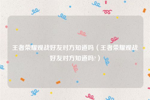 王者荣耀观战好友对方知道吗（王者荣耀观战好友对方知道吗?）