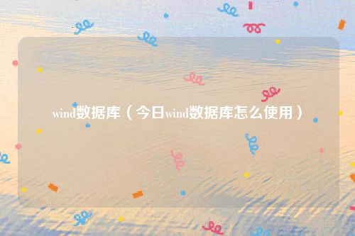 wind数据库（今日wind数据库怎么使用）