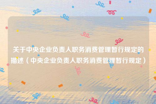关于中央企业负责人职务消费管理暂行规定的描述（中央企业负责人职务消费管理暂行规定）