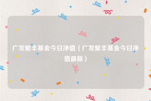 广发聚丰基金今日净值（广发聚丰基金今日净值最新）