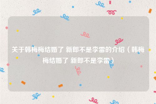 关于韩梅梅结婚了 新郎不是李雷的介绍（韩梅梅结婚了 新郎不是李雷）
