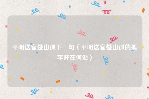 平明送客楚山孤下一句（平明送客楚山孤的孤字好在何处）