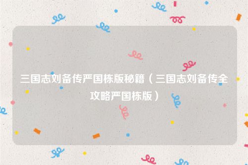 三国志刘备传严国栋版秘籍（三国志刘备传全攻略严国栋版）